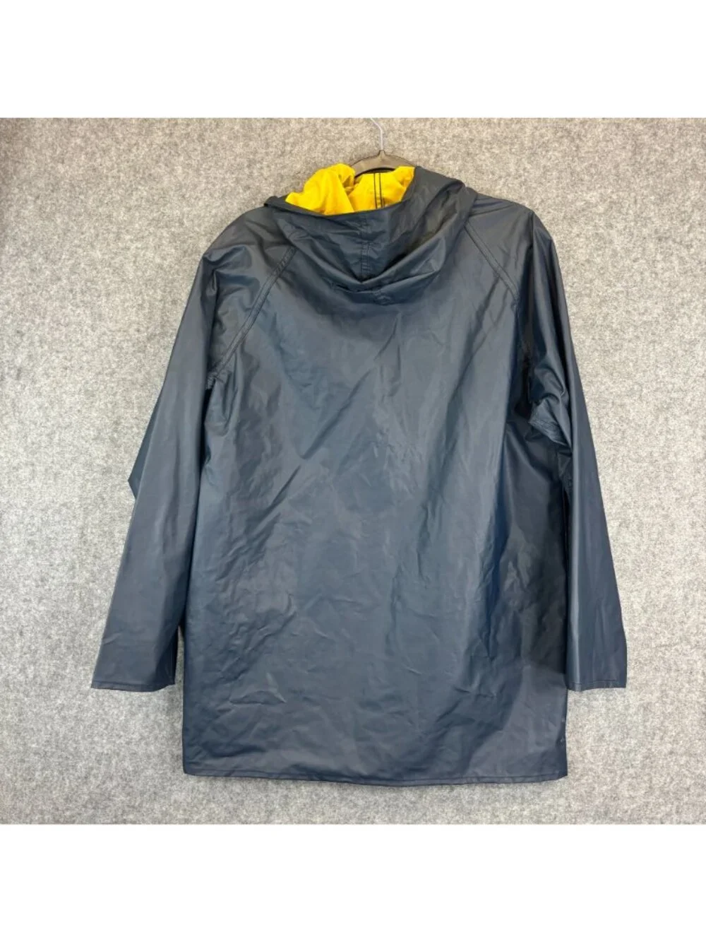 Izod Lacoste Womens Large Rain Coat Jacket Reversible Yellow Blue Hooded Slicker